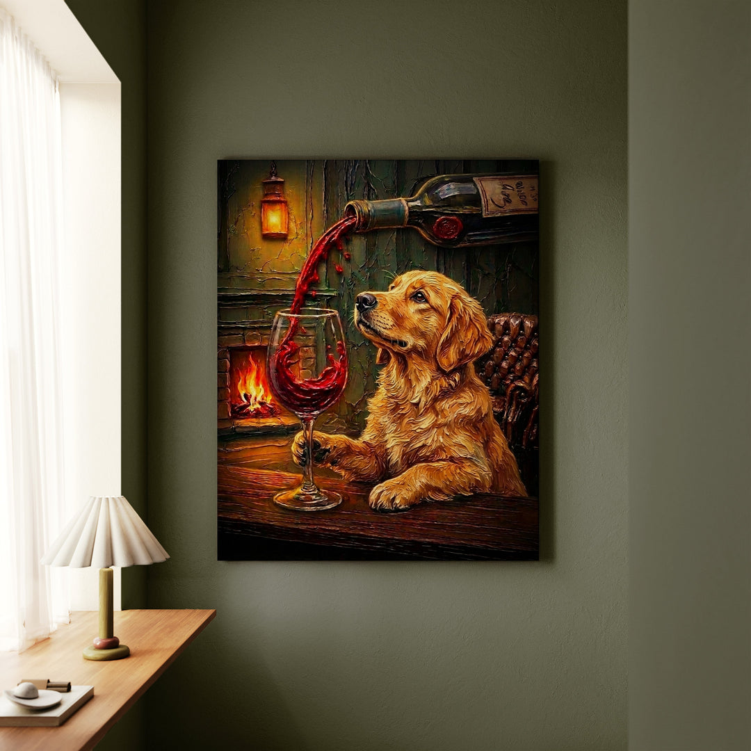 Golden Retriever Wine & Woof Canvas