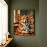 "Before Coffee" - Corgi Vertical Canvas - Dog Lover Wall Art