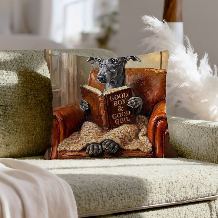 "Evening Read" - Italian Greyhound Throw Pillow - Dog Lover Home Decor