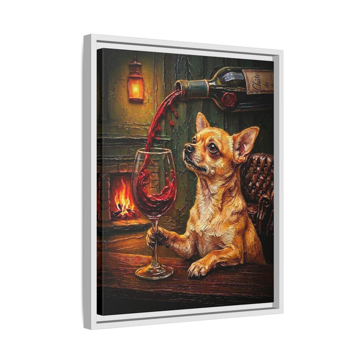 "Wine & Woof" - Chihuahua Vertical Framed Canvas - Dog Lover Wall Art