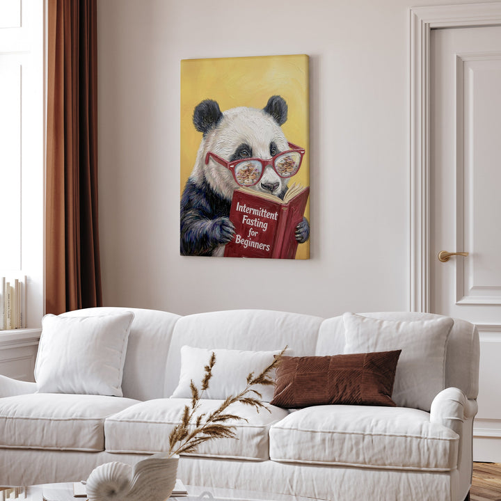"Intermittent Fasting for Beginners" - Panda Vertical Canvas - Animal Book Humor Wall Art