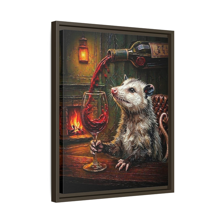 "Wine & Spirit" - Opossum Vertical Framed Canvas - Spirit Animal Wall Art