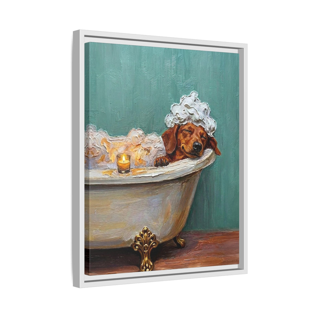 "Spa Day" - Dachshund Vertical Framed Canvas - Dog Lover Wall Art