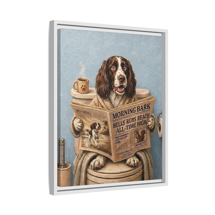 "Morning Business" - English Springer Spaniel Vertical Framed Canvas - Dog Lover Wall Art
