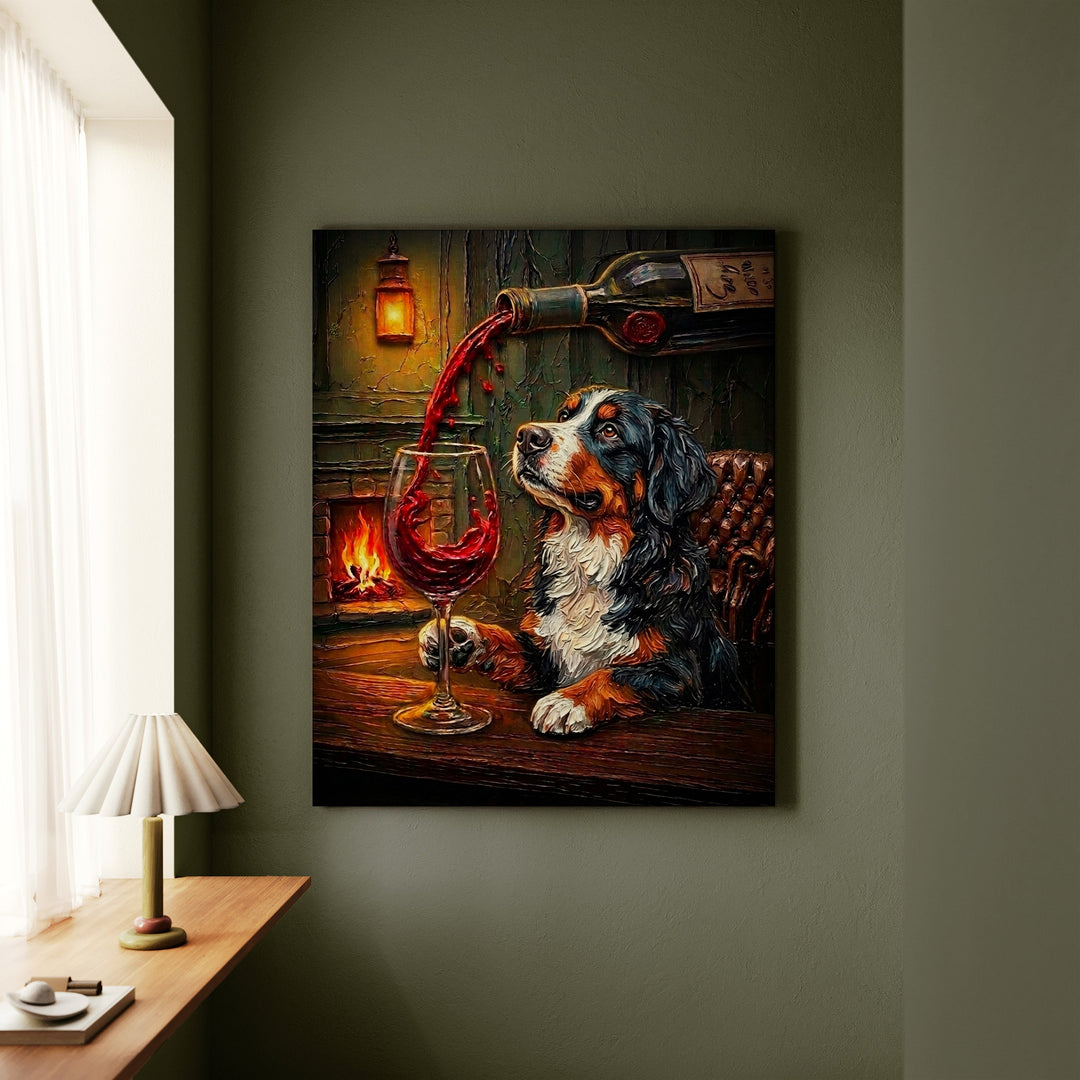 Bernese Mountain Dog Wine & Woof Canvas