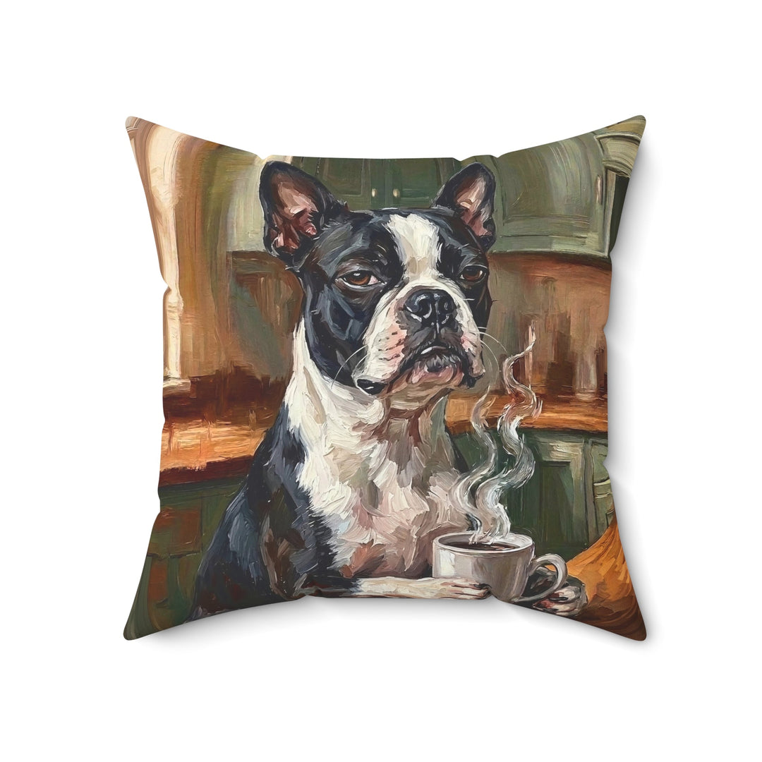 "Before Coffee" - Boston Terrier Throw Pillow - Dog Lover Home Decor