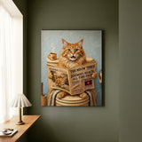 "Morning Business" - Fluffy Orange Longhair Vertical Canvas - Cat Lover Wall Art