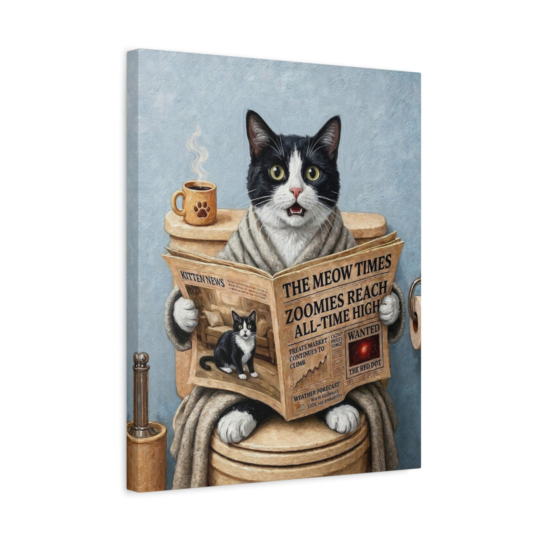"Morning Business" - Tuxedo Vertical Canvas - Cat Lover Wall Art