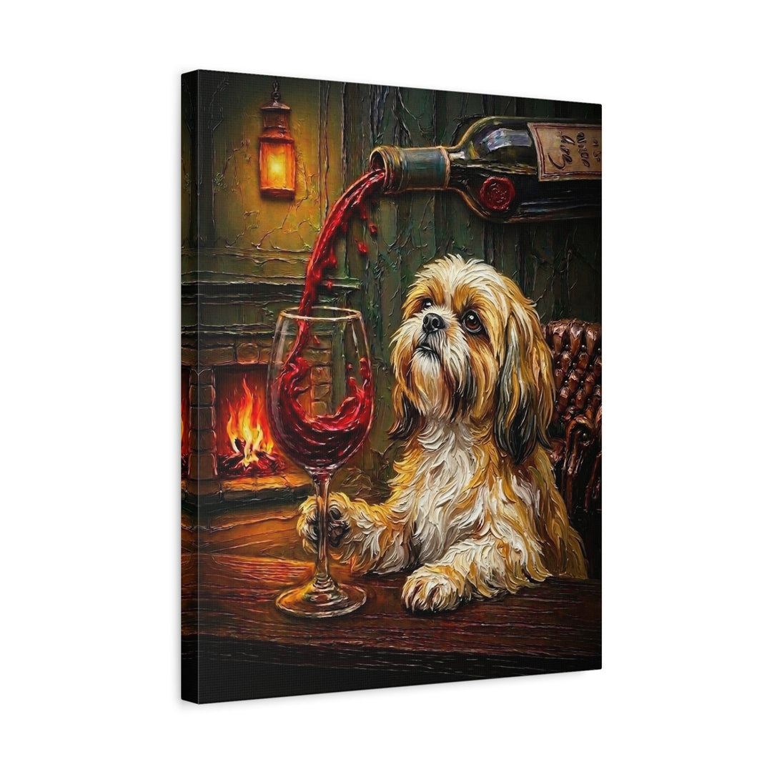 Shih Tzu Wine Wall Art, Funny Bar Cart Dog Print for Wine Lovers, Canvas or Framed