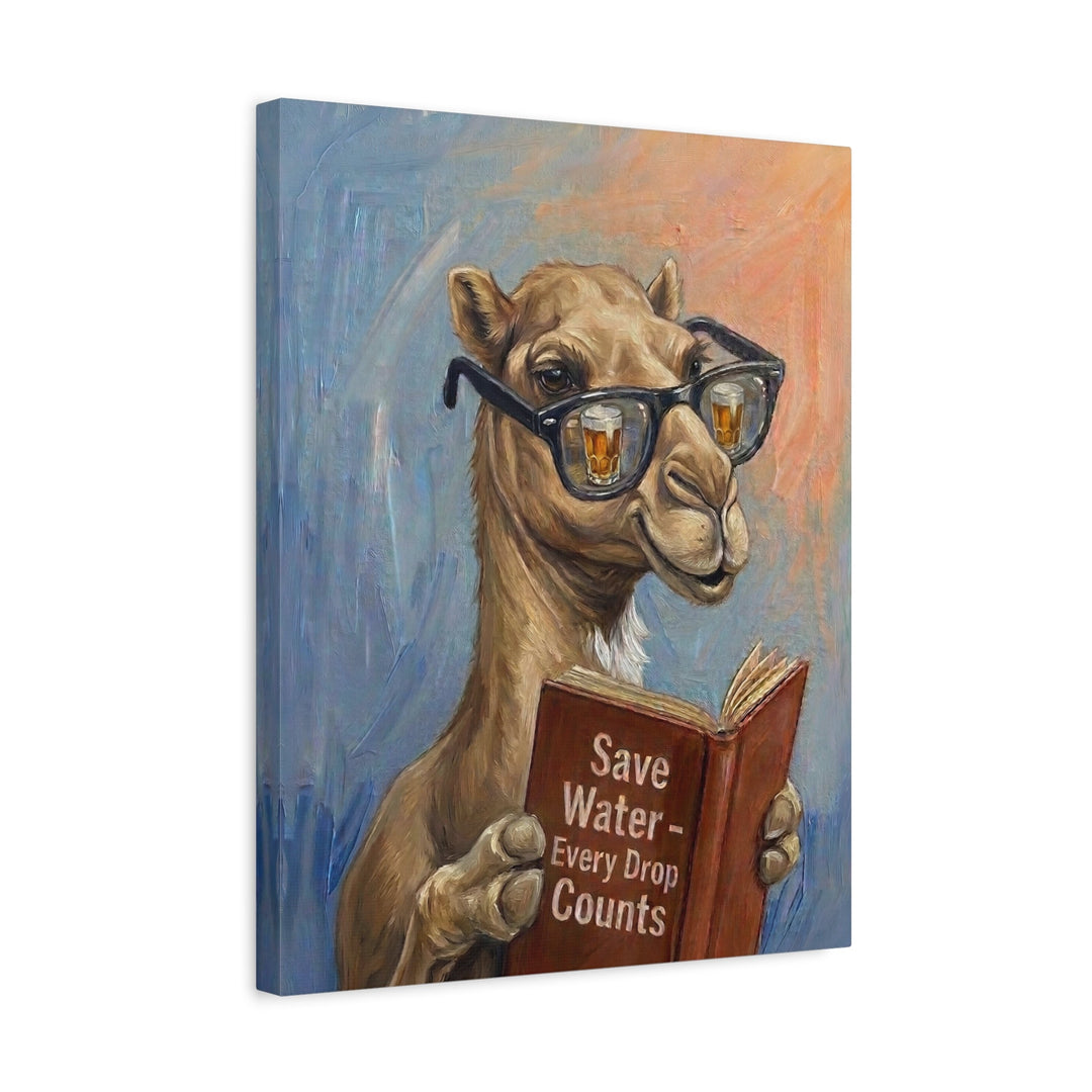 "Save Water" - Camel Vertical Canvas - Animal Book Humor Wall Art