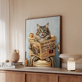 "Morning Business" - Fluffy Tabby Longhair Vertical Framed Canvas - Cat Lover Wall Art