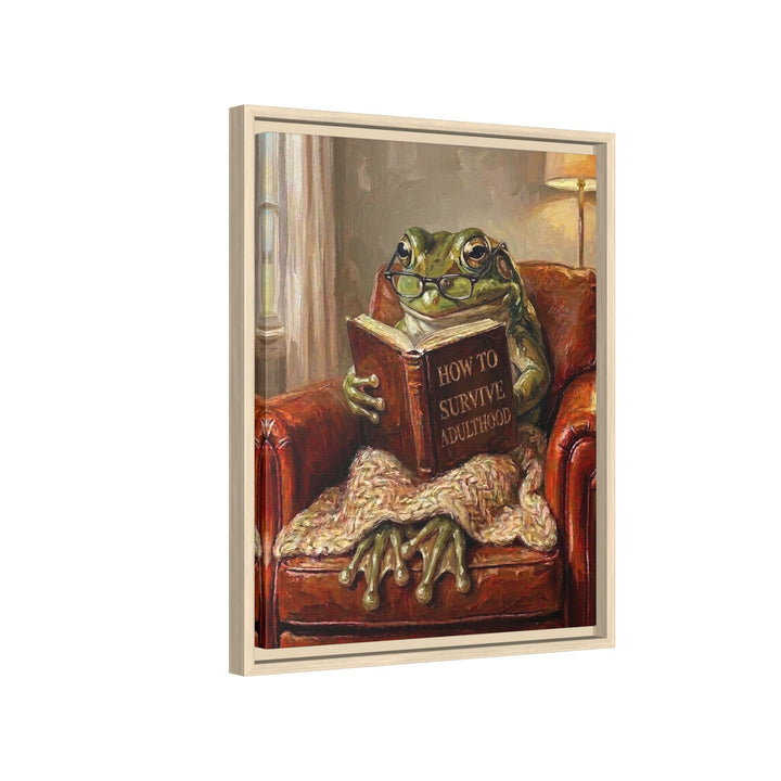 "Survive Adulthood" - Frog Vertical Framed Canvas - Spirit Animal Wall Art