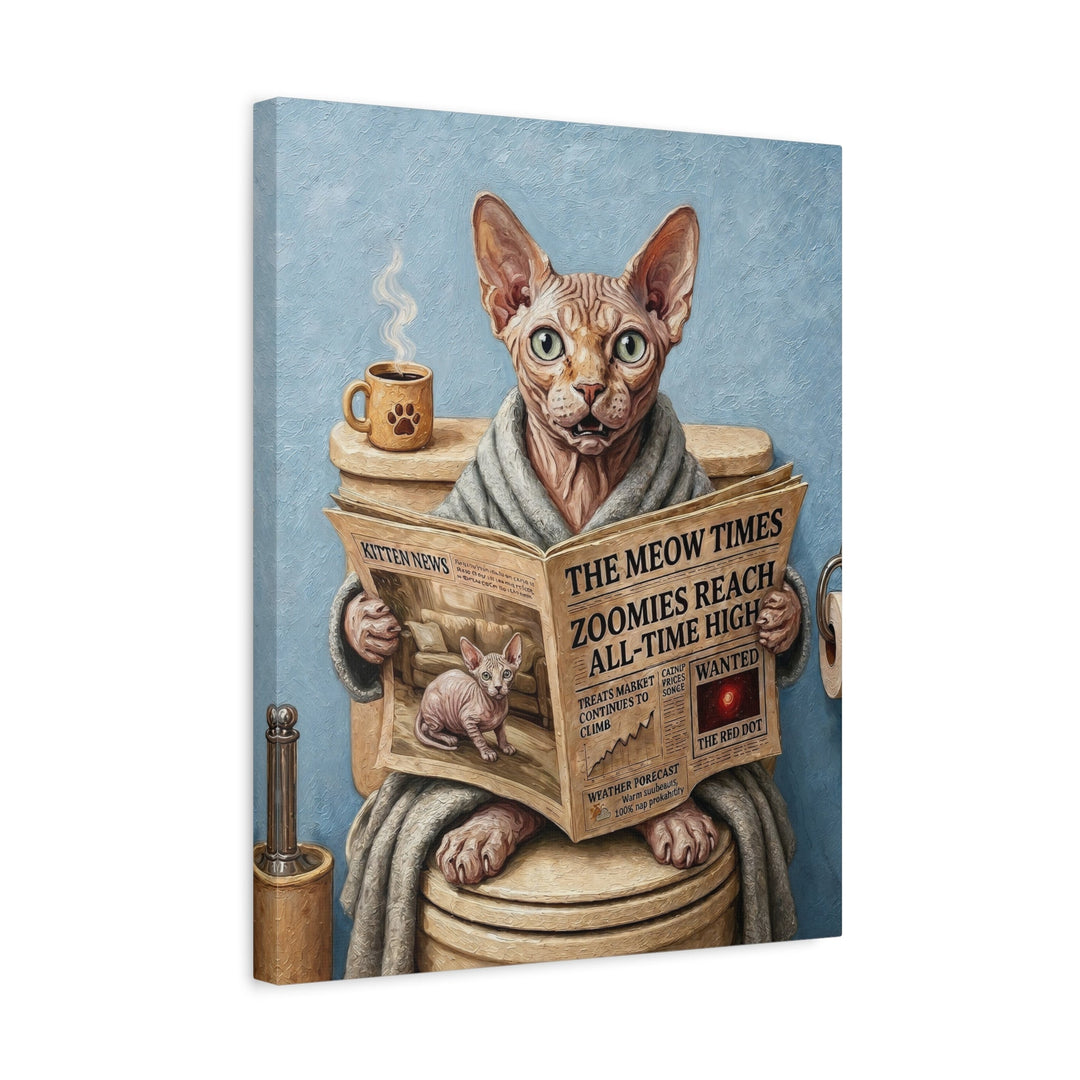 "Morning Business" - Hairless Vertical Canvas - Cat Lover Wall Art