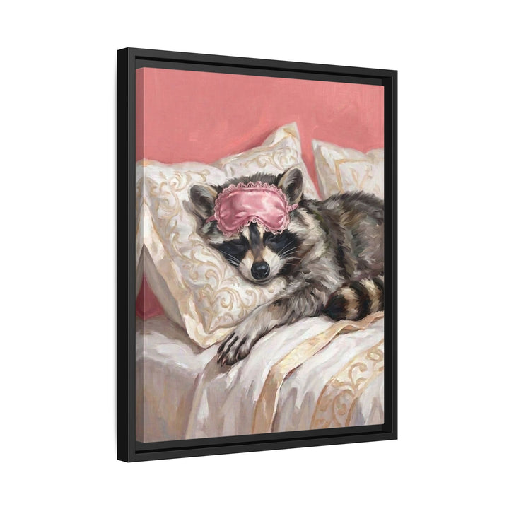 "Beauty Sleep" - Raccoon Vertical Framed Canvas - Spirit Animal Wall Art