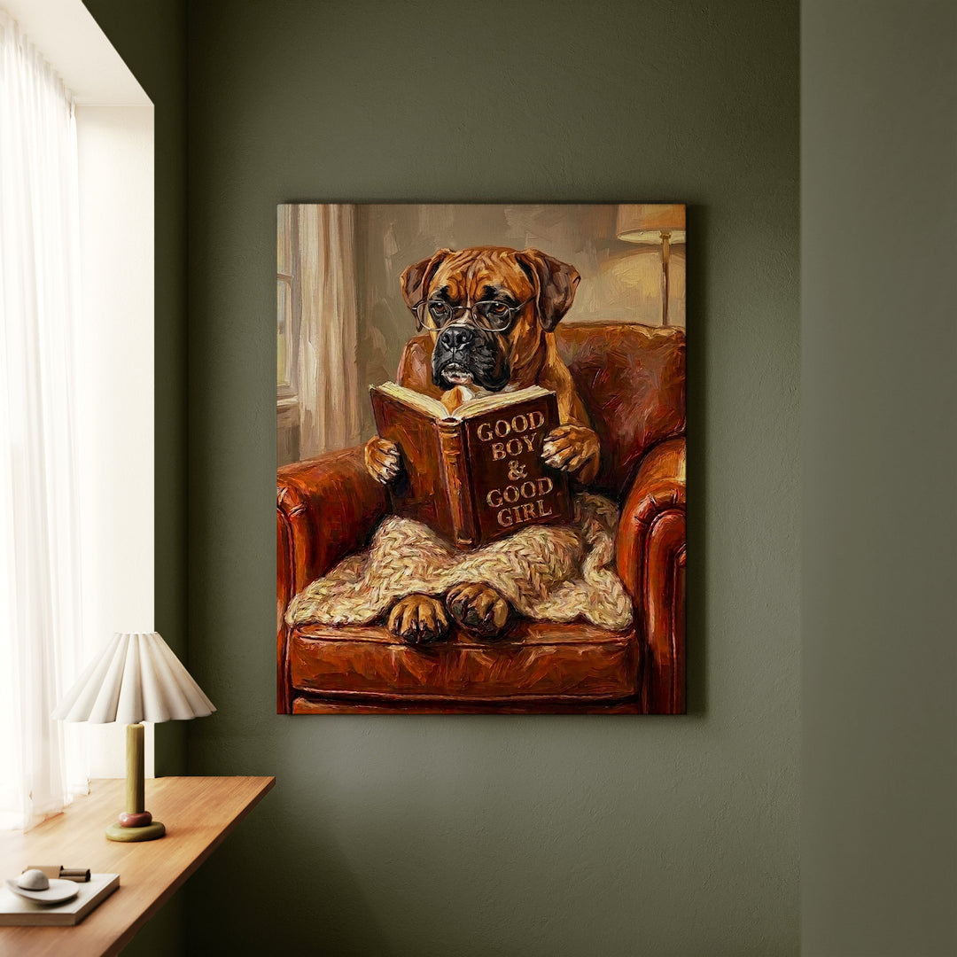 Boxer Evening Read Canvas