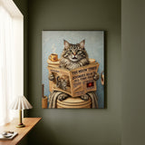"Morning Business" - Fluffy Tabby Longhair Vertical Canvas - Cat Lover Wall Art