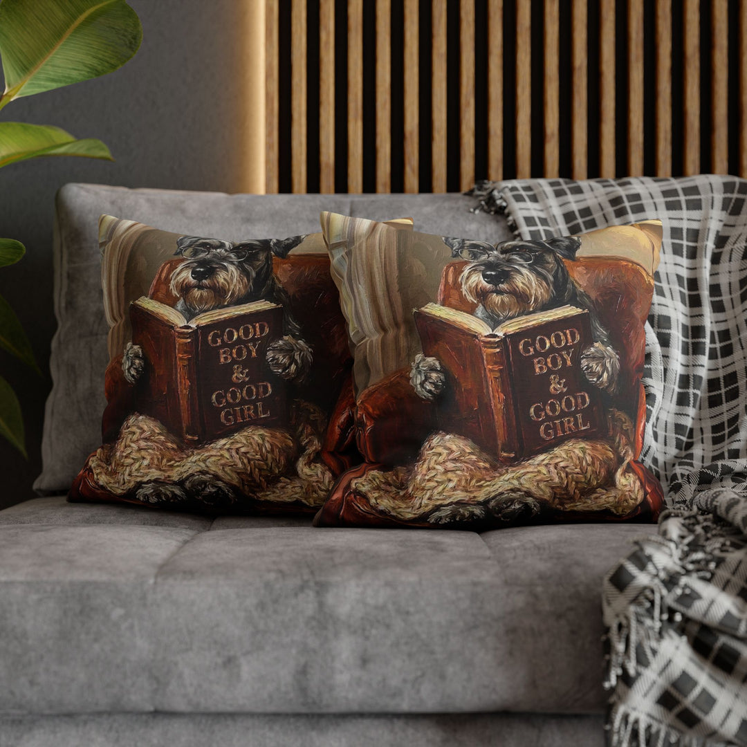 "Evening Read" - Schnauzer Throw Pillow - Dog Lover Home Decor