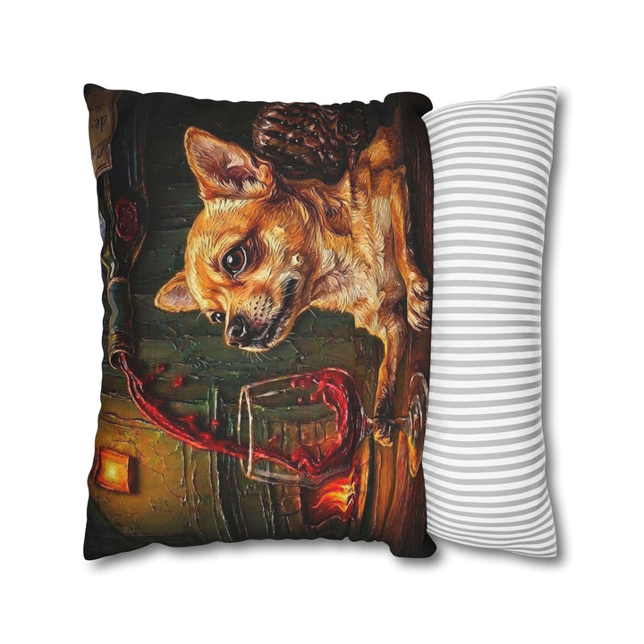 "Wine & Woof" - Chihuahua Pillow Cover - Dog Lover Home Decor