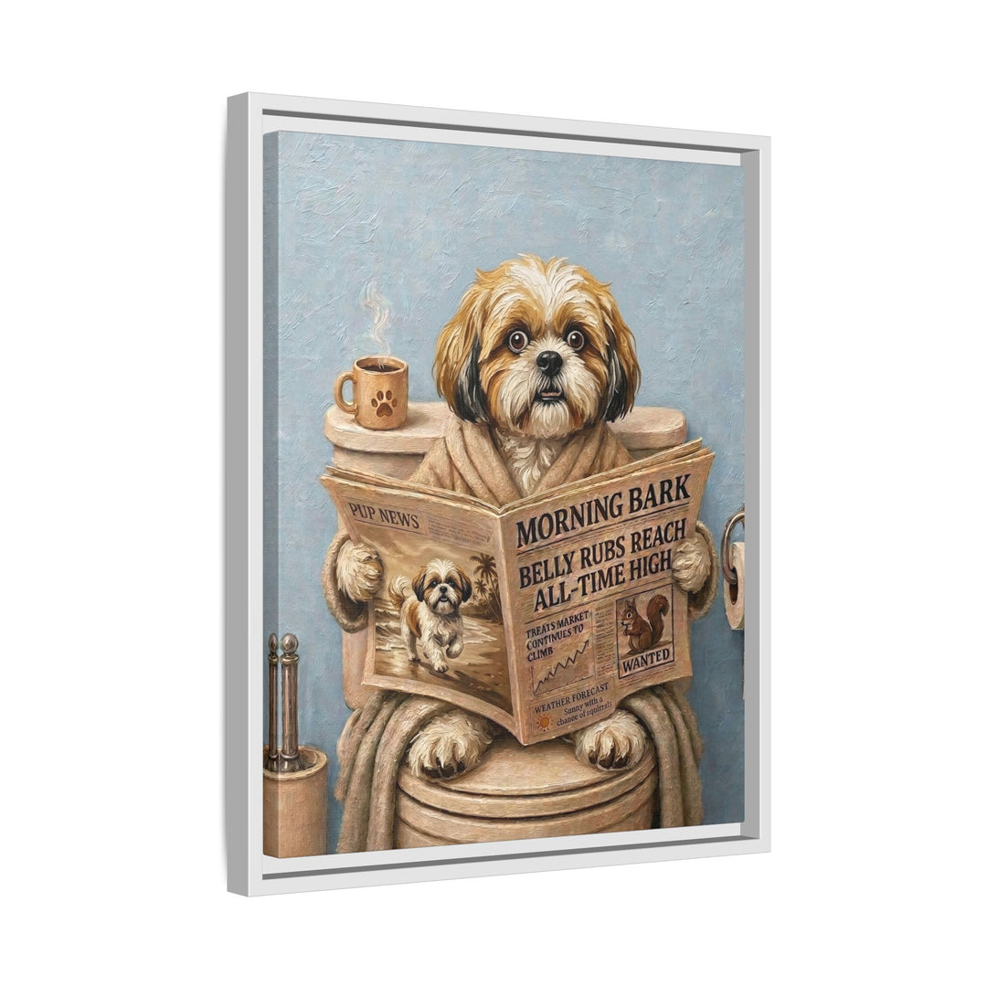 "Morning Business" - Shih Tzu Vertical Framed Canvas - Dog Lover Wall Art