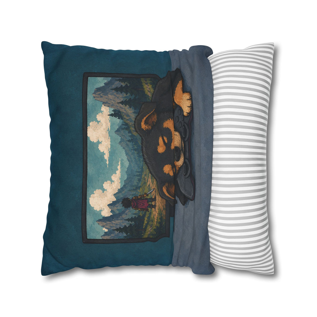 Respawn – Gaming Wall Art with a Dog Asleep on the Controller – Pillow / Cover