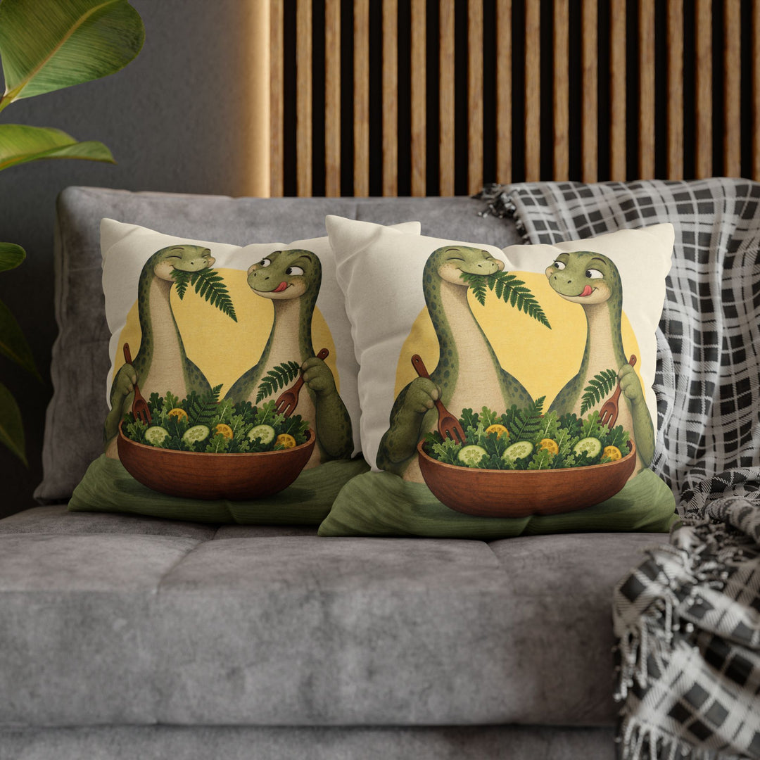 Herbivore Brunch Club – Dinosaur Decor with Long Necks Sharing a Salad – Pillow / Cover