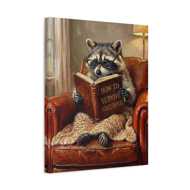 "Survive Adulthood" - Raccoon Vertical Canvas - Spirit Animal Wall Art
