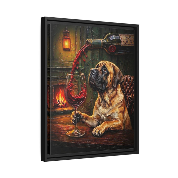 "Wine & Woof" - Mastiff Vertical Framed Canvas - Dog Lover Wall Art