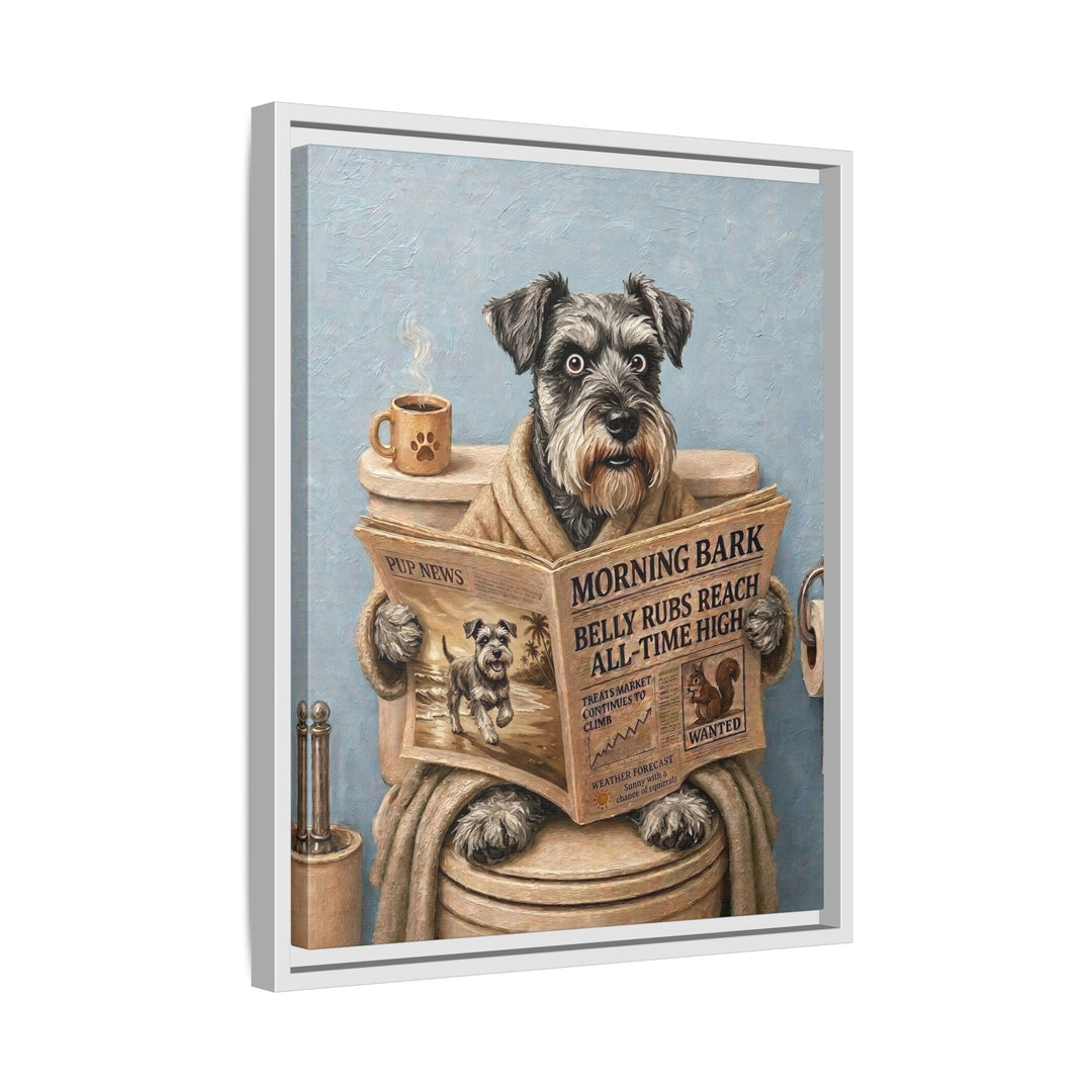 "Morning Business" - Schnauzer Vertical Framed Canvas - Dog Lover Wall Art