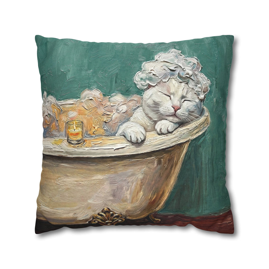 "Spa Day" - White Shorthair Pillow Cover - Cat Lover Home Decor