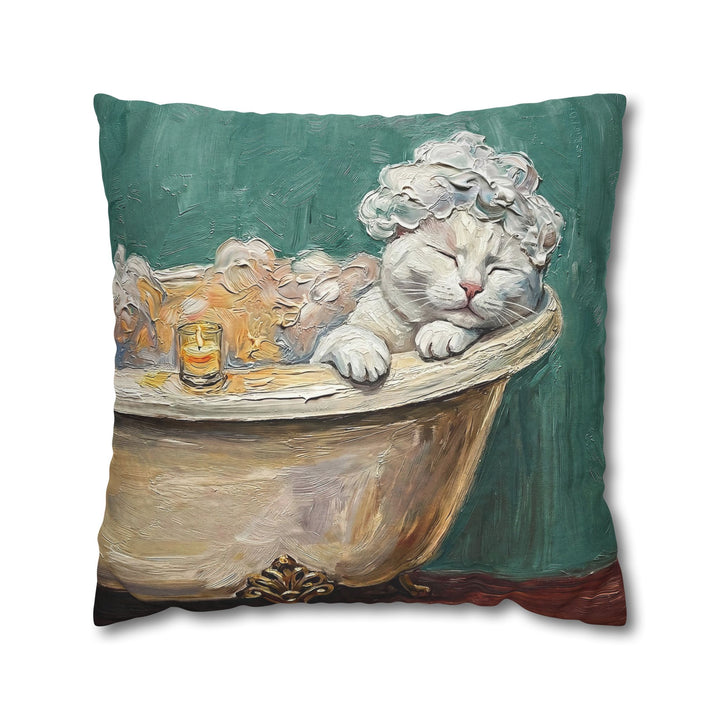 "Spa Day" - White Shorthair Pillow Cover - Cat Lover Home Decor