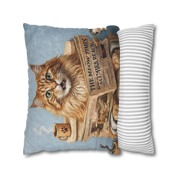 "Morning Business" - Fluffy Orange Longhair Throw Pillow - Cat Lover Home Decor