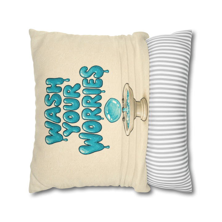 Wash Your Worries – Bathroom Wall Art with Soap Bubble Lettering – Pillow / Cover