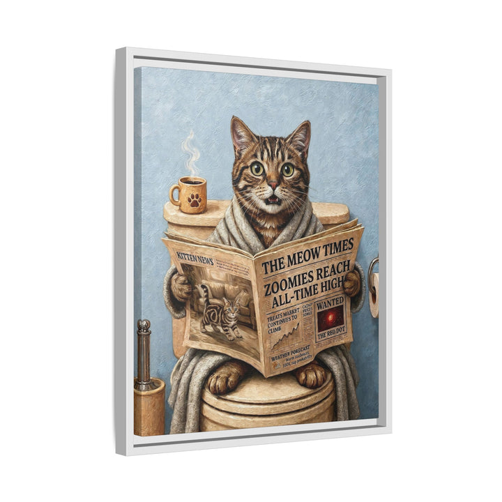 "Morning Business" - Classic Tabby Vertical Framed Canvas - Cat Lover Wall Art