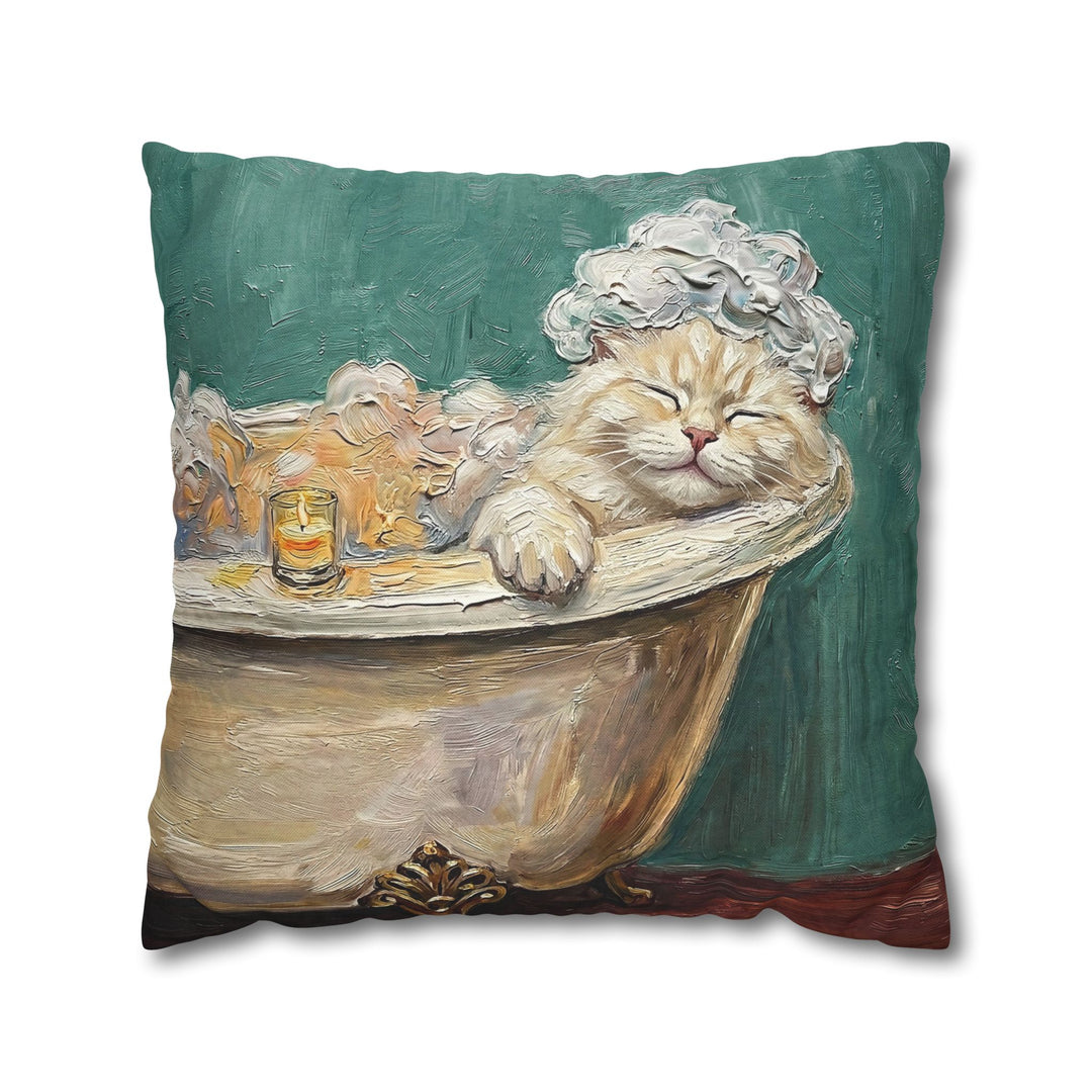 "Spa Day" - Fluffy White Cream Longhair Pillow Cover - Cat Lover Home Decor