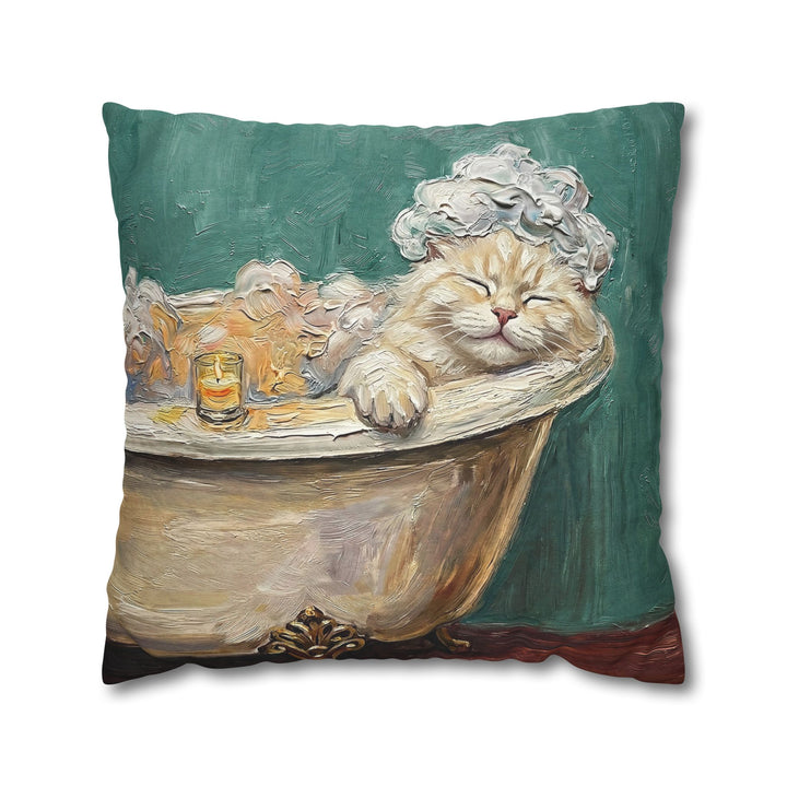 "Spa Day" - Fluffy White Cream Longhair Pillow Cover - Cat Lover Home Decor