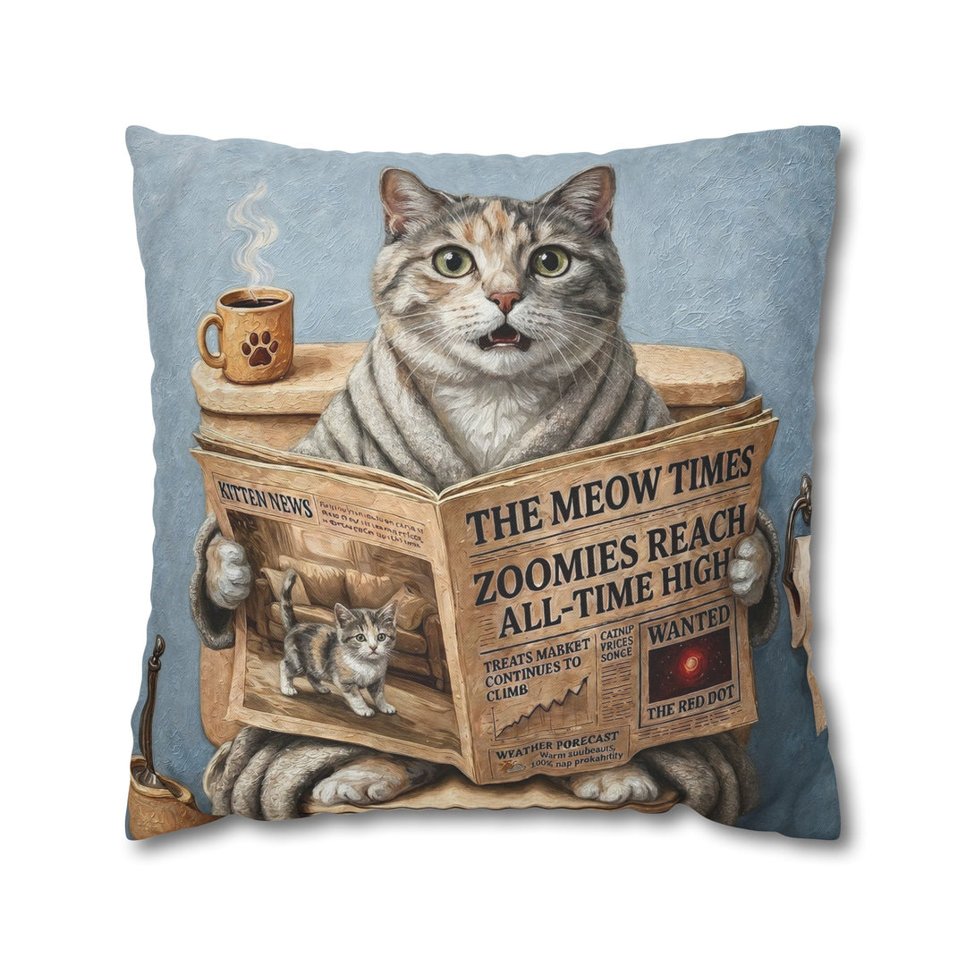 "Morning Business" - Dilute Calico Throw Pillow - Cat Lover Home Decor
