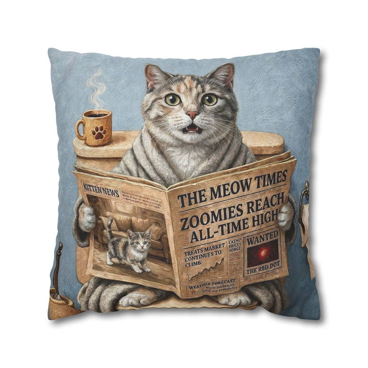 "Morning Business" - Dilute Calico Throw Pillow - Cat Lover Home Decor