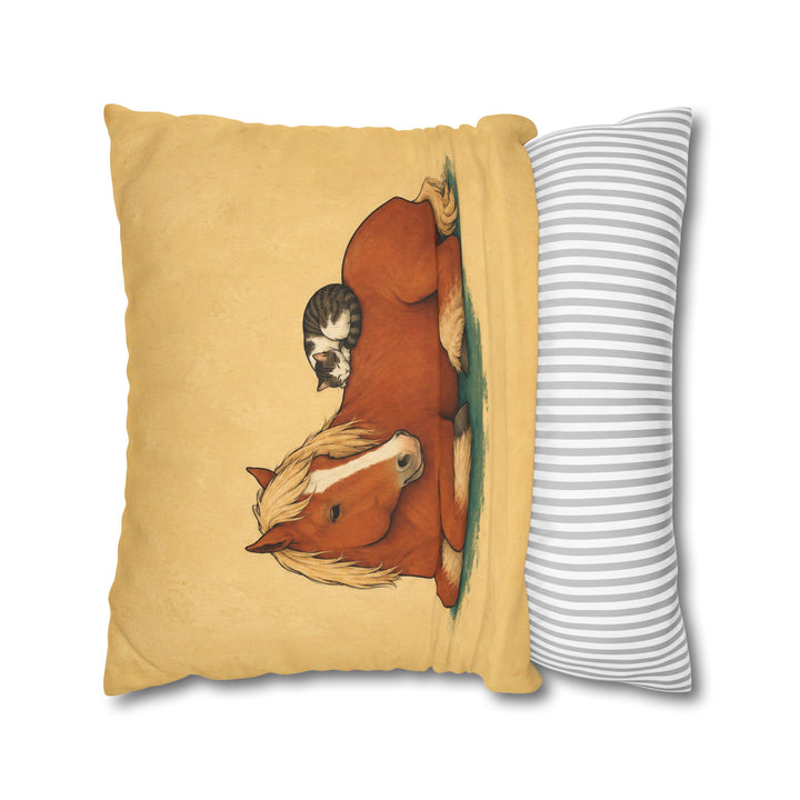 The Barn Cat & The Giant – Horse Painting with a Sleeper on a Broad Back – Pillow / Cover