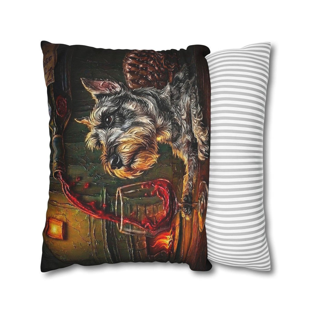 "Wine & Woof" - Schnauzer Pillow Cover - Dog Lover Home Decor