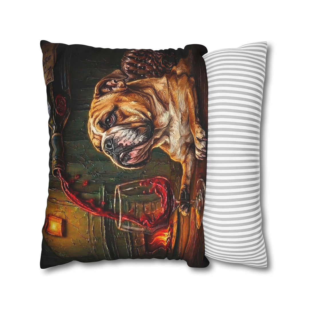 "Wine & Woof" - English Bulldog Pillow Cover - Dog Lover Home Decor