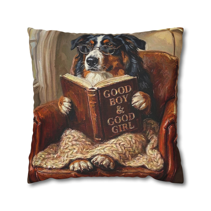 "Evening Read" - Australian Shepherd Throw Pillow - Dog Lover Home Decor