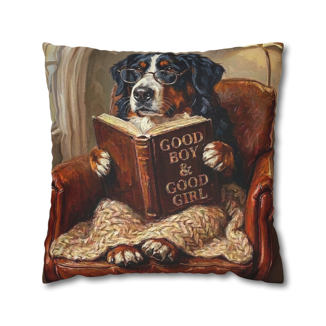 "Evening Read" - Bernese Mountain Dog Throw Pillow - Dog Lover Home Decor