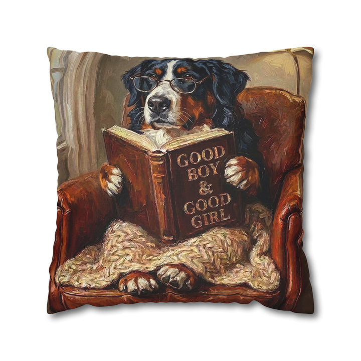 "Evening Read" - Bernese Mountain Dog Throw Pillow - Dog Lover Home Decor