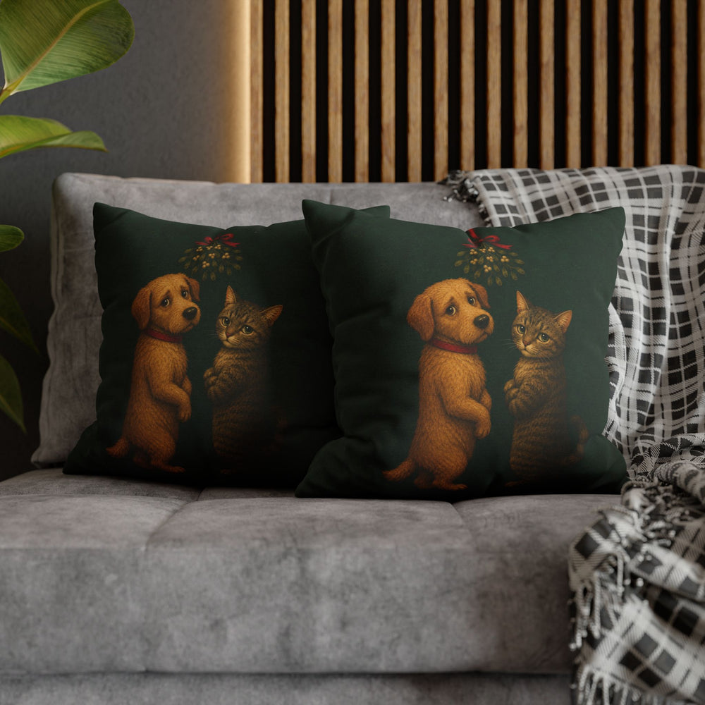 Mistletoe Standoff – Christmas Wall Art with a Reluctant Holiday Pause – Pillow / Cover