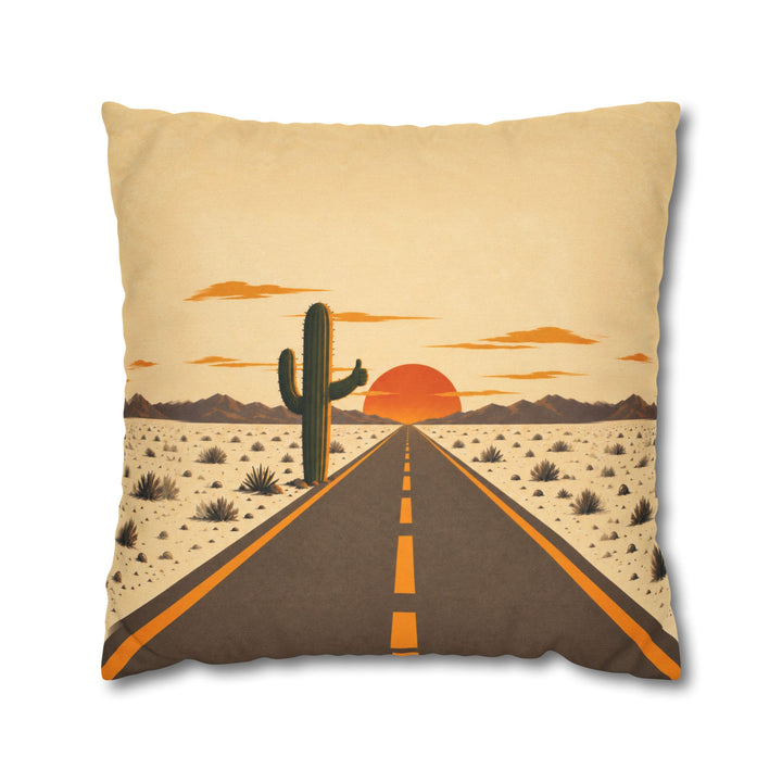Desert Highway, Mile 0 – Western Wall Art with an Empty Road Into the Sunset – Pillow / Cover