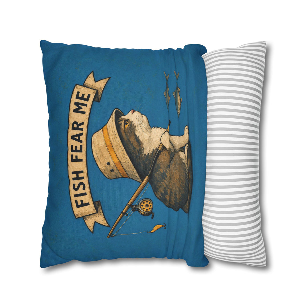 Fish Fear Me – Fishing Art with a Bucket Hat and a Backwards Rod – Pillow / Cover