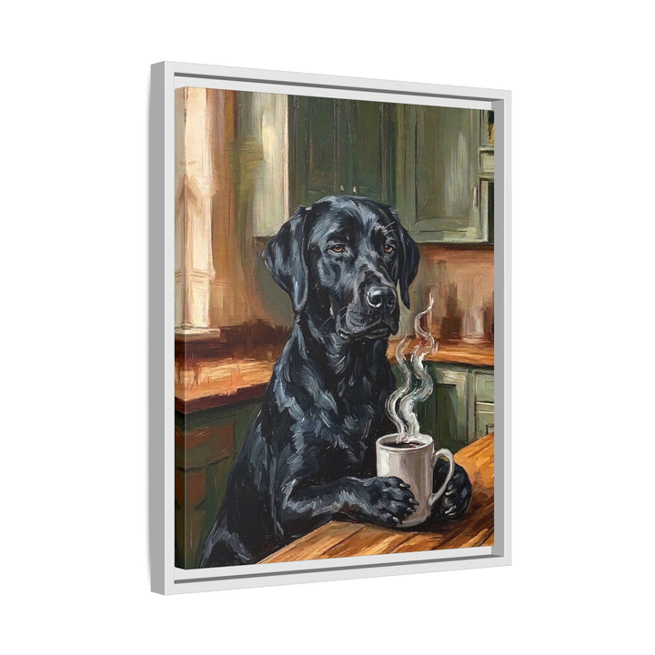 "Before Coffee" - Labrador Vertical Framed Canvas - Dog Lover Wall Art