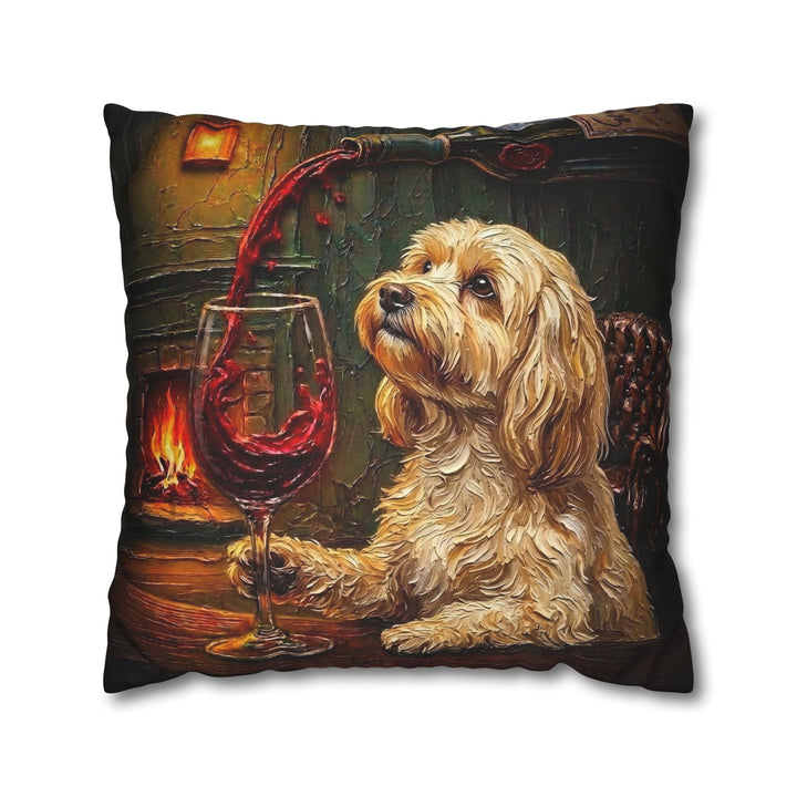 "Wine & Woof" - Havanese Throw Pillow - Dog Lover Home Decor