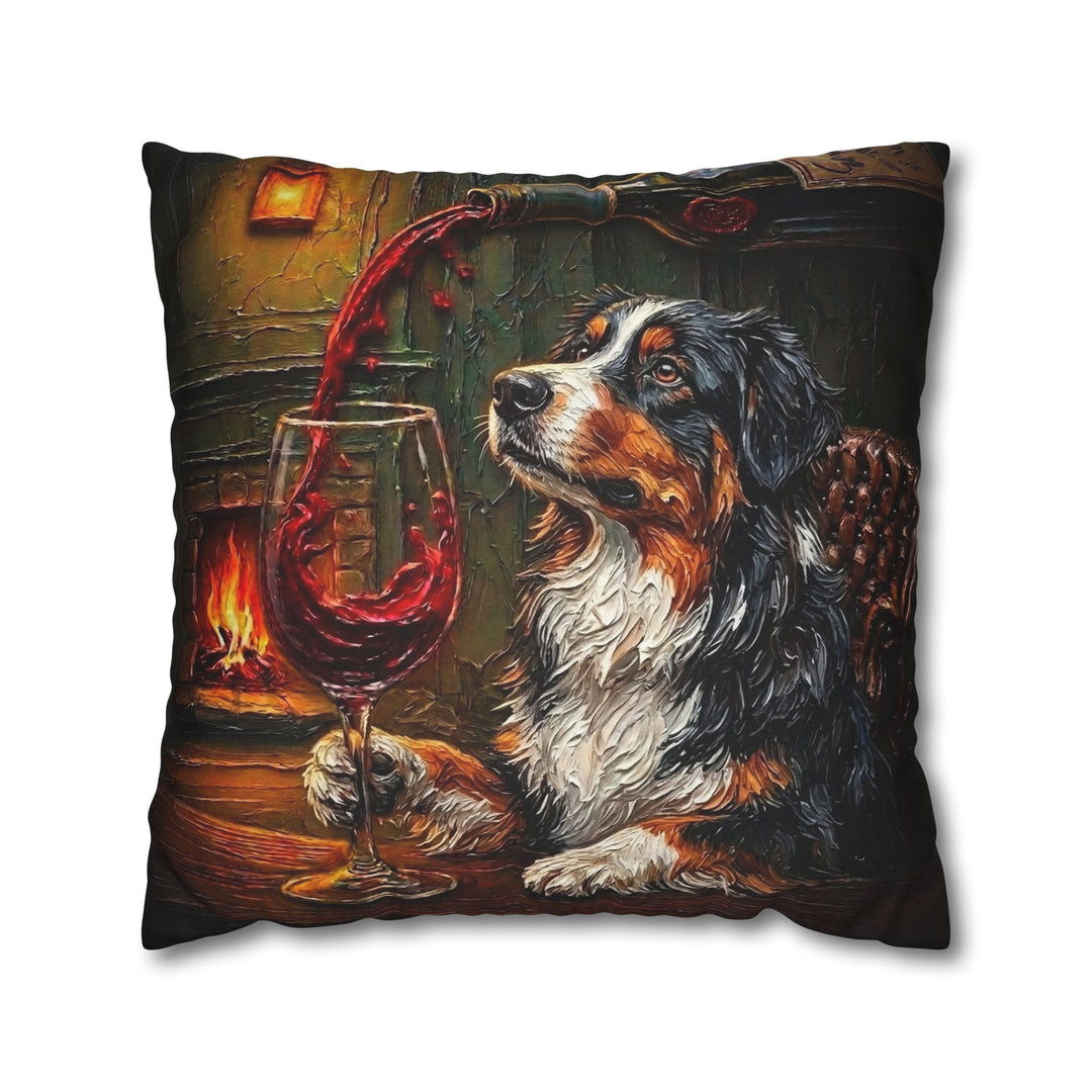 "Wine & Woof" - Australian Shepherd Pillow Cover - Dog Lover Home Decor
