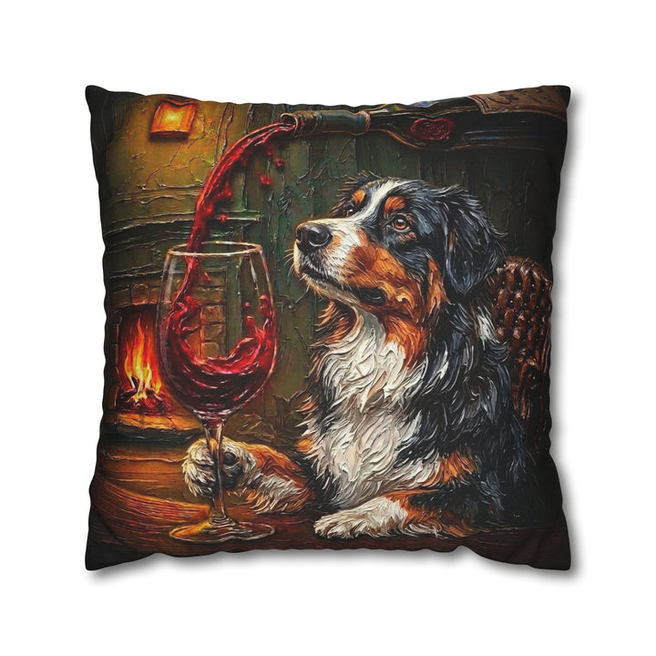 "Wine & Woof" - Australian Shepherd Pillow Cover - Dog Lover Home Decor